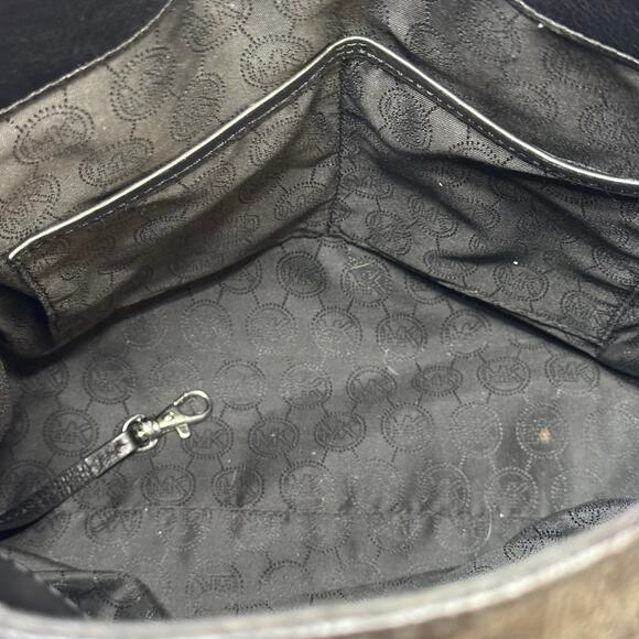 Michael Kors Hamilton Large Signature Monogram Logo Black Leather Satchel Tote - Picture 7 of 16